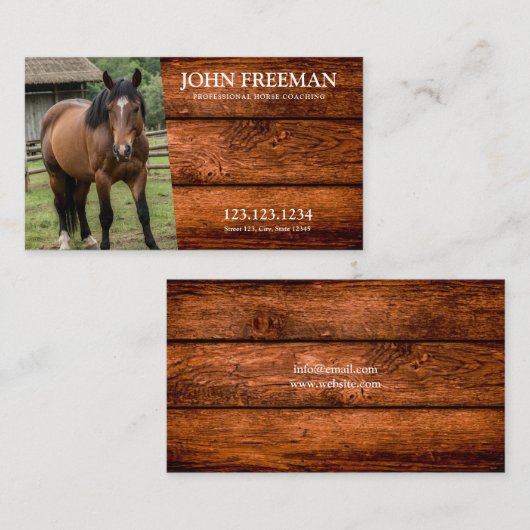 茶色の素朴木のテクスチャ馬の写真ウマ科の 名刺 (正面/裏面)