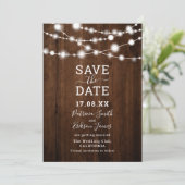 茶色の素朴木の文字列のライトフォト日付を保存 セーブザデート (スタンド正面)