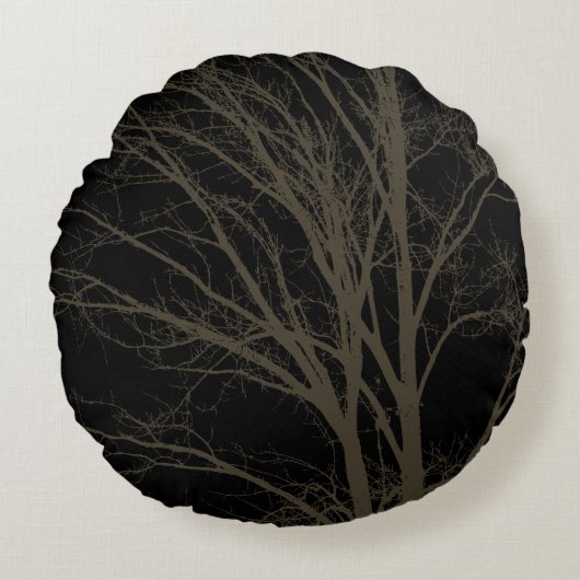 茶色の素朴木の枝 ラウンドクッション (正面)