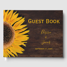 茶色の素朴木の黄色のひまわり結婚の ゲストブック