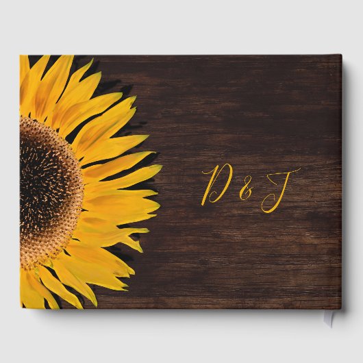 茶色の素朴木の黄色のひまわり結婚の ゲストブック (裏面)