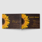 茶色の素朴木の黄色のひまわり結婚の ゲストブック (全面)