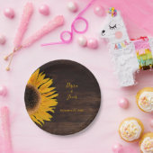 茶色の素朴木の黄色のひまわり結婚の ペーパープレート (パーティー)