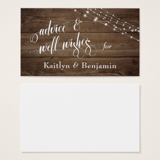 茶色の素朴木材と照明、アドバイスとウェルウィッシュ (正面&裏面)