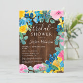 茶色の素朴木材フローラ写真ブライダルシャワー 招待状 (スタンド正面)