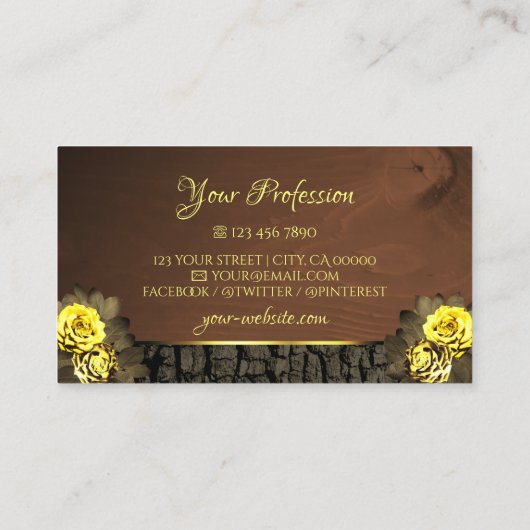 茶色の素朴木目の木の樹皮フローラとロゴ 名刺 (裏面)