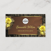 茶色の素朴木目の木の樹皮フローラとロゴ 名刺 (正面)
