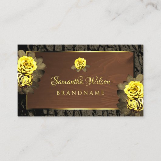 茶色の素朴木目の木の樹皮フローラバラ 名刺 (正面)