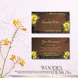 茶色の素朴木目木樹皮フローラモノグラム 名刺