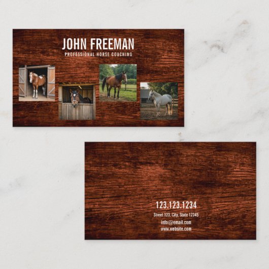 茶色の素朴木製の馬の写真の馬乗り 名刺 (正面/裏面)