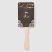 茶色の素朴木製ストリングライト結婚式 プログラム ハンドファン (正面)