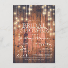 茶色の素朴木製ストリングライト |ブライダルシャワー 招待状