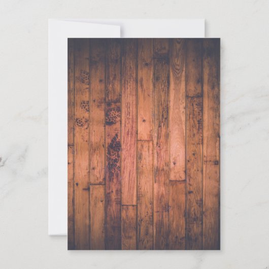 茶色の素朴木製ストリングライト | 結婚s 招待状 (裏面)