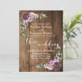 茶色の素朴木製ピンク牡丹のブーケ結婚ーズ 招待状 (スタンド正面)