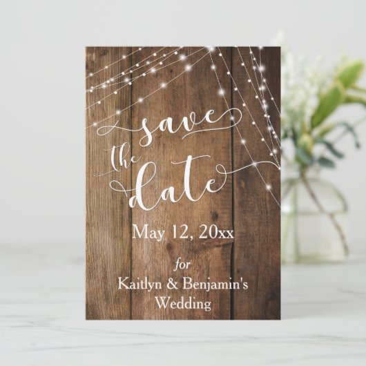 茶色の素朴木、明るい文字列の日付を保存 セーブザデート (スタンド正面)