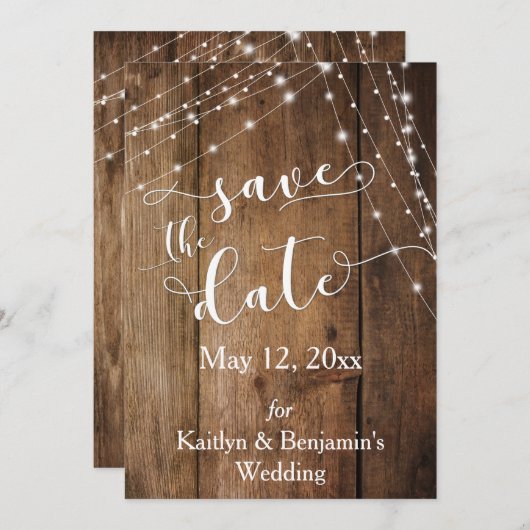 茶色の素朴木、明るい文字列の日付を保存 セーブザデート (正面/裏面)