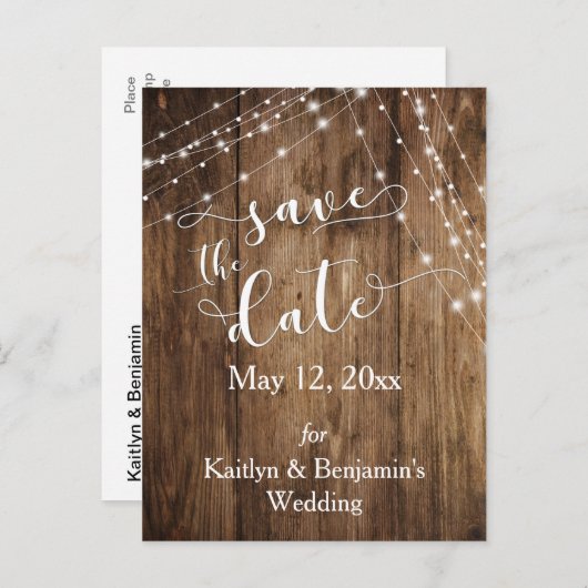 茶色の素朴木、明るい文字列の日付を保存 案内ポストカード (正面/裏面)