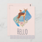 茶色の素朴水色の鹿オンピーチハロー ポストカード (正面/裏面)