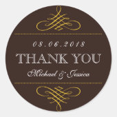 茶色の素朴渦巻きオーナメント結婚式用シール ラウンドシール (正面)