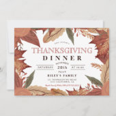 茶色の素朴秋の葉のフローラ感謝祭 招待状 (正面)