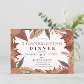 茶色の素朴秋の葉のフローラ感謝祭 招待状 (スタンド正面)