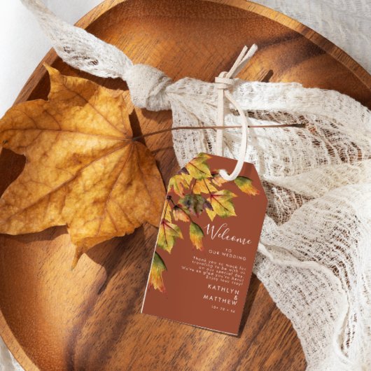 茶色の素朴紅葉秋の結婚式へようこそ ギフトタグ