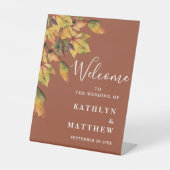 茶色の素朴紅葉秋の結婚式へようこそ 台座サイン (正面)