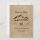 茶色の素朴紙の山々日付を保存 招待状 (正面)