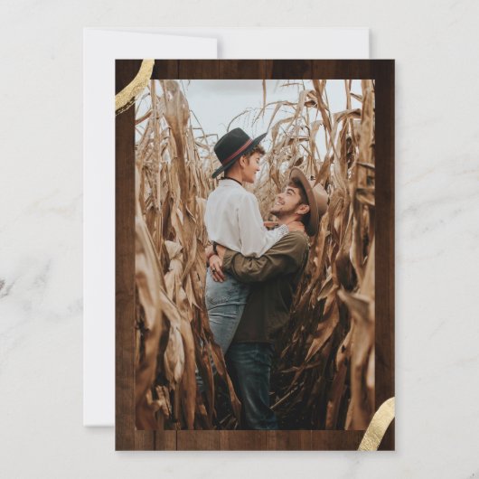 茶色の素朴金ゴールドアンパサンドの名前はphoto 結婚 招待状 (裏面)