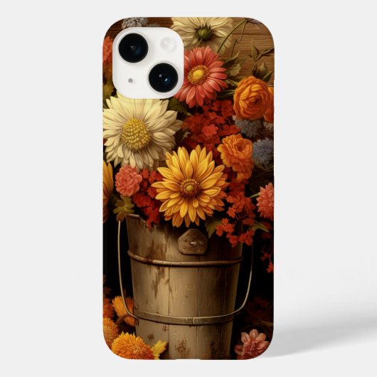 茶色の素朴金ゴールドオレンジ色の白い秋の花 Case-Mate iPhoneケース (裏面)