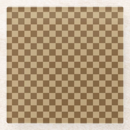茶色の組み合わせクラシックチェッカーボードby STaylor ガラスコースター (正面)