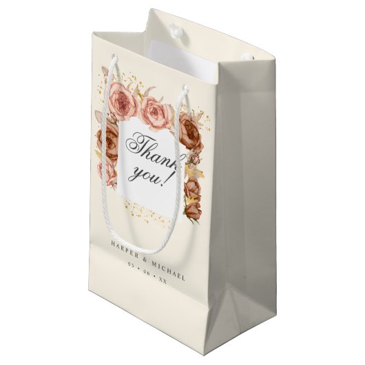 茶色の結婚バラの感謝していあなたの小さな抱き枕 スモールペーパーバッグ (正面アングル)