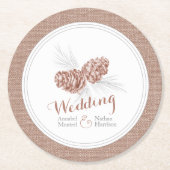 茶色の結婚冬の松コーン紙コースター ラウンドペーパーコースター (正面)
