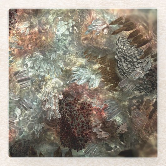 茶色の結晶の消音層 ガラスコースター (正面)