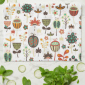 茶色の緑と赤の抽象芸術花 キッチンタオル (折り畳み)