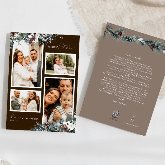 茶色の緑のヴィンテージ4枚のフォトコラージュ シーズンカード