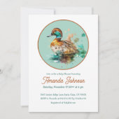 茶色の緑の丸いフレームマラードアヒル赤ちゃんシャワー 招待状 (正面)
