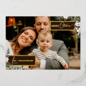 茶色の緑の古い家族のニュースレターの写真 箔シーズンカード (正面)