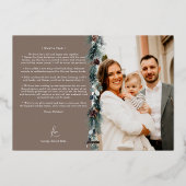 茶色の緑の古い家族のニュースレターの写真 箔シーズンカード (裏面)