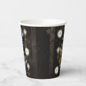 茶色の縞模様の背景に蒸気パンクのトンボ 紙コップ (左)