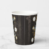 茶色の縞模様の背景に蒸気パンクのトンボ 紙コップ (右)