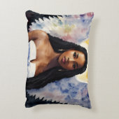 茶色の肌の天使の女性の水のカラーアート アクセントクッション (裏面(縦))
