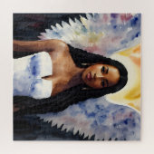 茶色の肌の天使の女性の水のカラーアート ジグソーパズル (横)