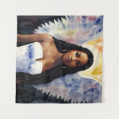 茶色の肌の天使の女性の水のカラーアート タペストリー (正面(横))