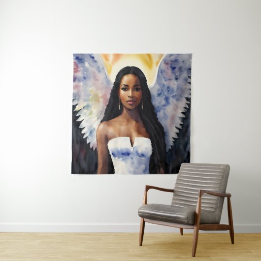 茶色の肌の天使の女性の水のカラーアート タペストリー (インサイチュ)