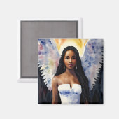 茶色の肌の天使の女性の水のカラーアート マグネット (正面/裏面)