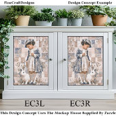 茶色の肌の少女と白いウサギ EC3R デコパージュ 薄葉紙