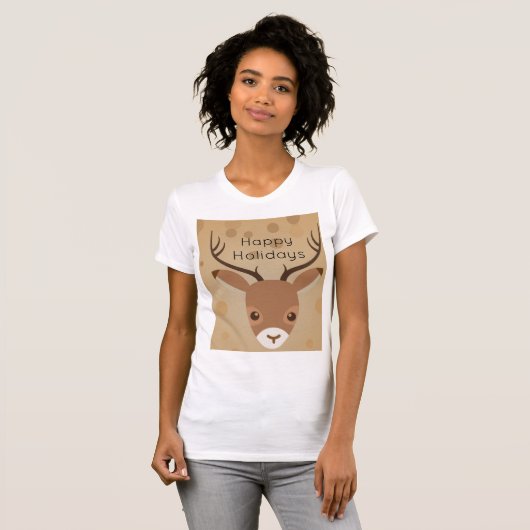 茶色の背景にいるトナカイのイラスト Tシャツ (正面フル)