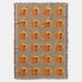 茶色の背景にオレンジ色のジニアスの花が咲く スローブランケット (正面縦)