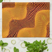 茶色の背景にオレンジ色の曲線と金色のポイント キッチンタオル (折り畳み)